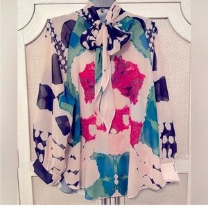 SHEIN Multicolor Abstract Blouse with Bow